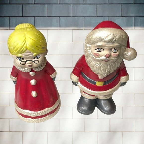 Vintage Kissing Santa & Mrs Claus Ceramic Figurines 2 Piece Set - Picture 2 of 6